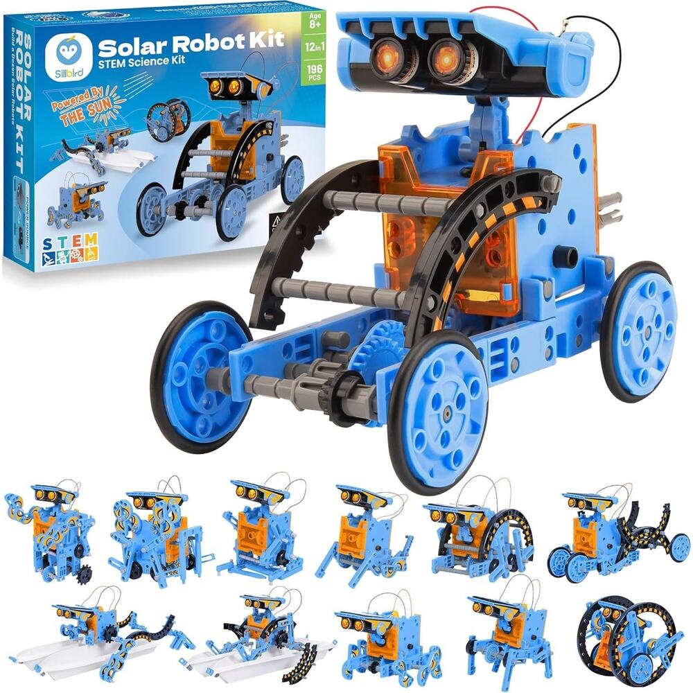 Solar Building Robot Kit STEM Gift for Boys Aged 8-13, DIY Science Blue